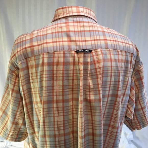Exco Jeans Mens Vintage Orange Blue Plaid Button Down Shirt Short Sleeve Sz 2XL - Picture 10 of 16
